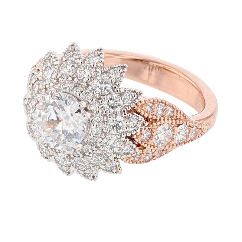 14K Rose Gold Round Cluster Diamond Engagement Ring