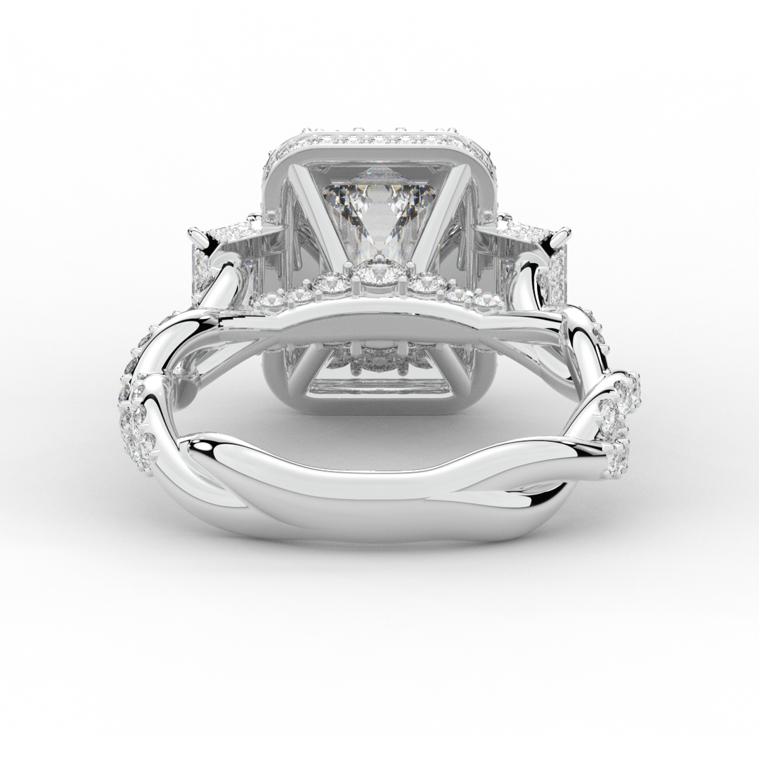 4.70CT.TW EMERALD CUT LAB DIAMOND 3 STONE ENGAGEMENT RING