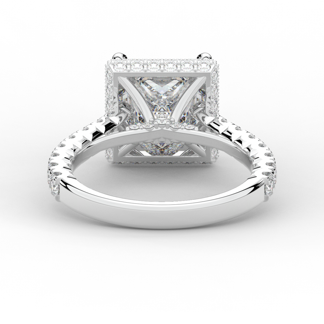 3.90CT.TW PRINCESS LAB DIAMOND HALO ENGAGEMENT RING