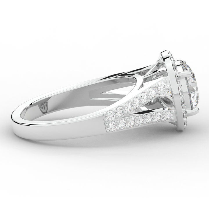 2.50CT.TW ROUND LAB DIAMOND SPLIT SHANK HALO ENGAGEMENT RING - Nazarelle