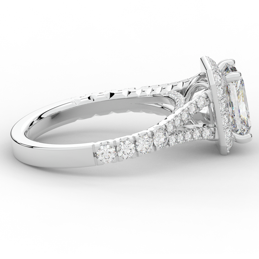 2.60CT.TW RADIANT LAB DIAMOND SPLIT SHANK HALO ENGAGEMENT RING