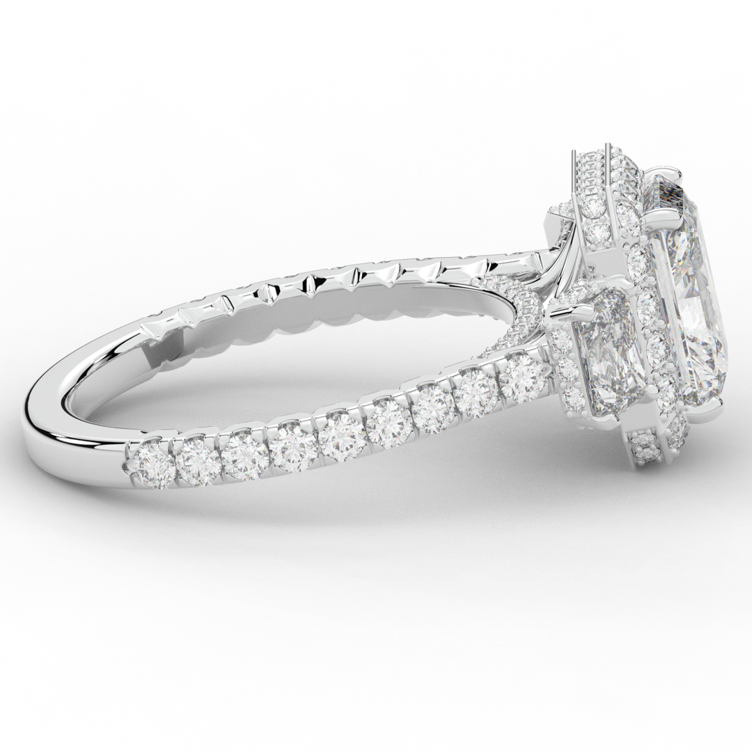 3.20CT.TW RADIANT LAB DIAMOND 3 STONE ENGAGEMENT RING