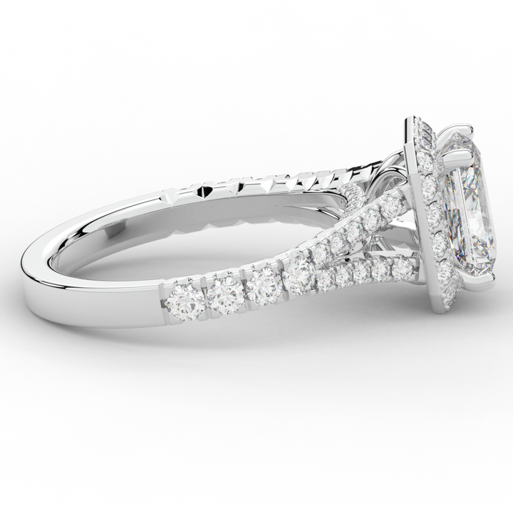 2.60CT.TW RADIANT LAB DIAMOND SPLIT SHANK HALO ENGAGEMENT RING