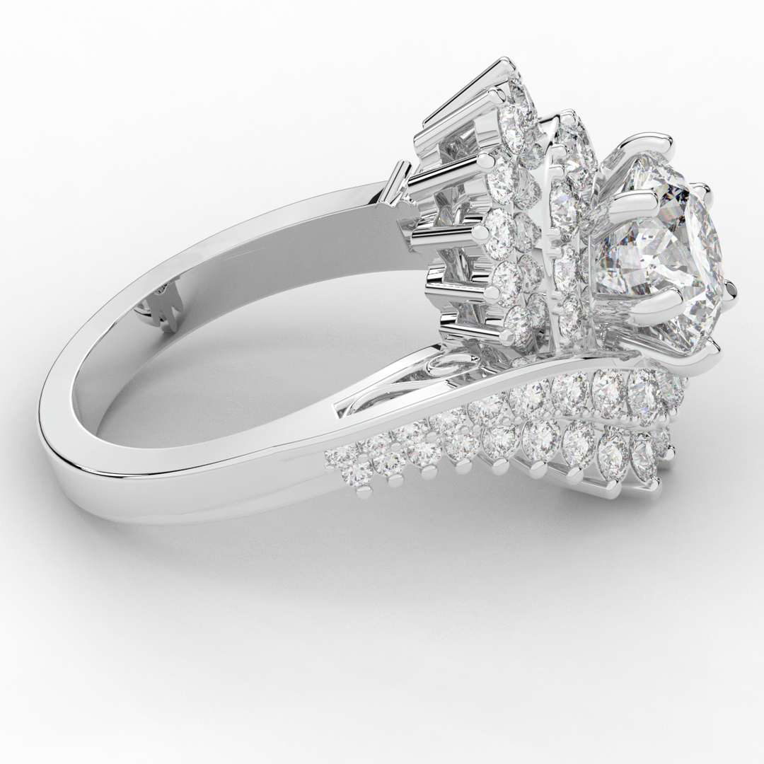 3.35CT.TW ROUND LAB DIAMOND BYPASS HALO ENGAGEMENT RING