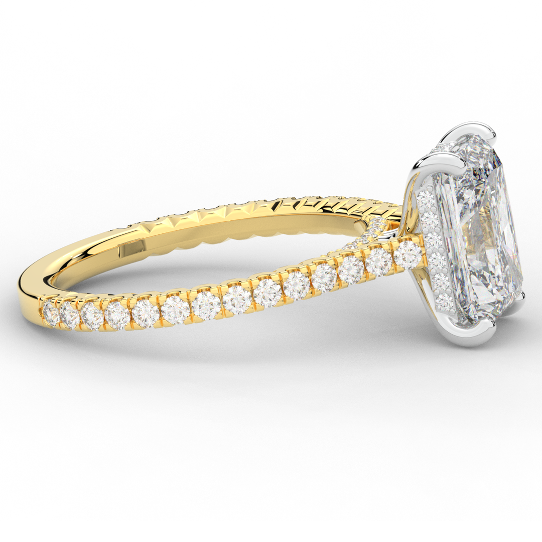 3.50CT.TW RADIANT LAB DIAMOND UNDERHALO SOLITAIRE TWO TONE ENGAGEMENT RING