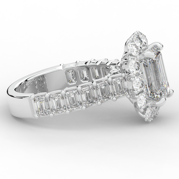 6.00CT.TW EMERALD CUT LAB DIAMOND HALO ENGAGEMENT RING