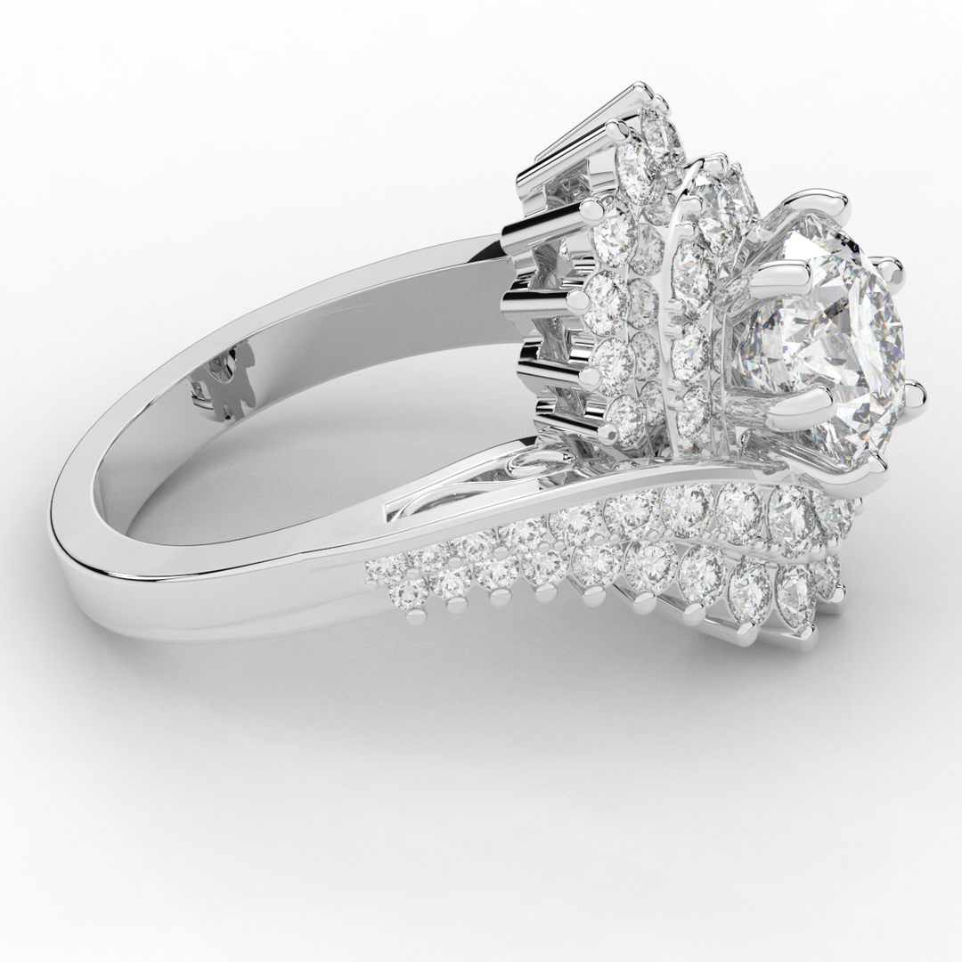 3.35CT.TW ROUND LAB DIAMOND BYPASS HALO ENGAGEMENT RING