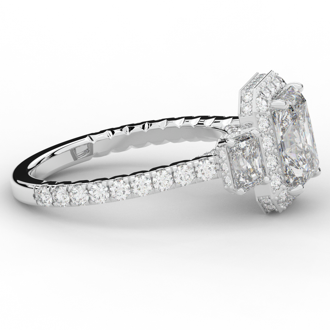 3.20CT.TW RADIANT LAB DIAMOND 3 STONE ENGAGEMENT RING