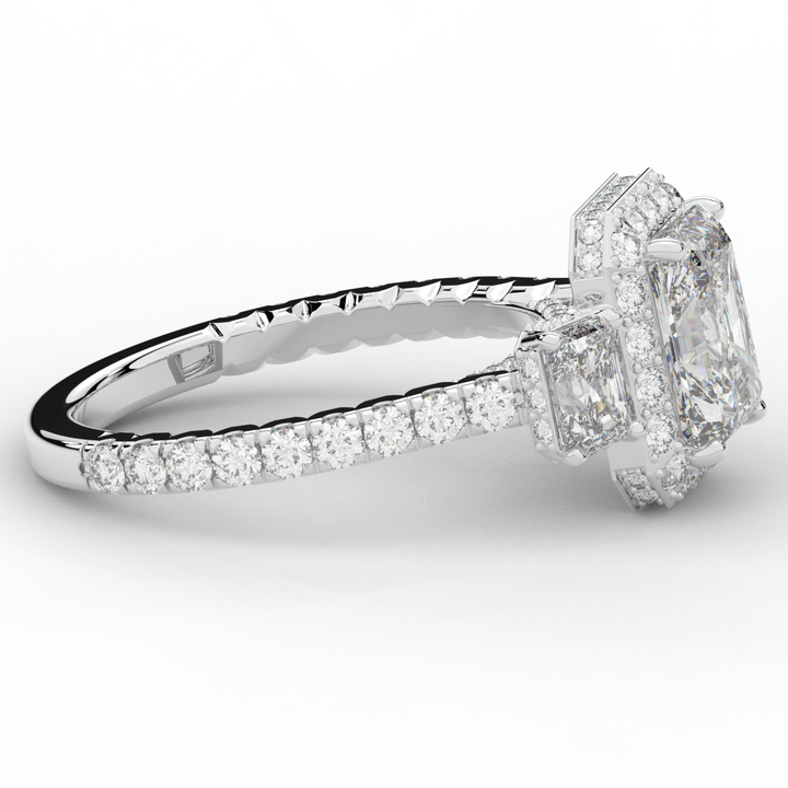 3.20CT.TW RADIANT LAB DIAMOND 3 STONE ENGAGEMENT RING