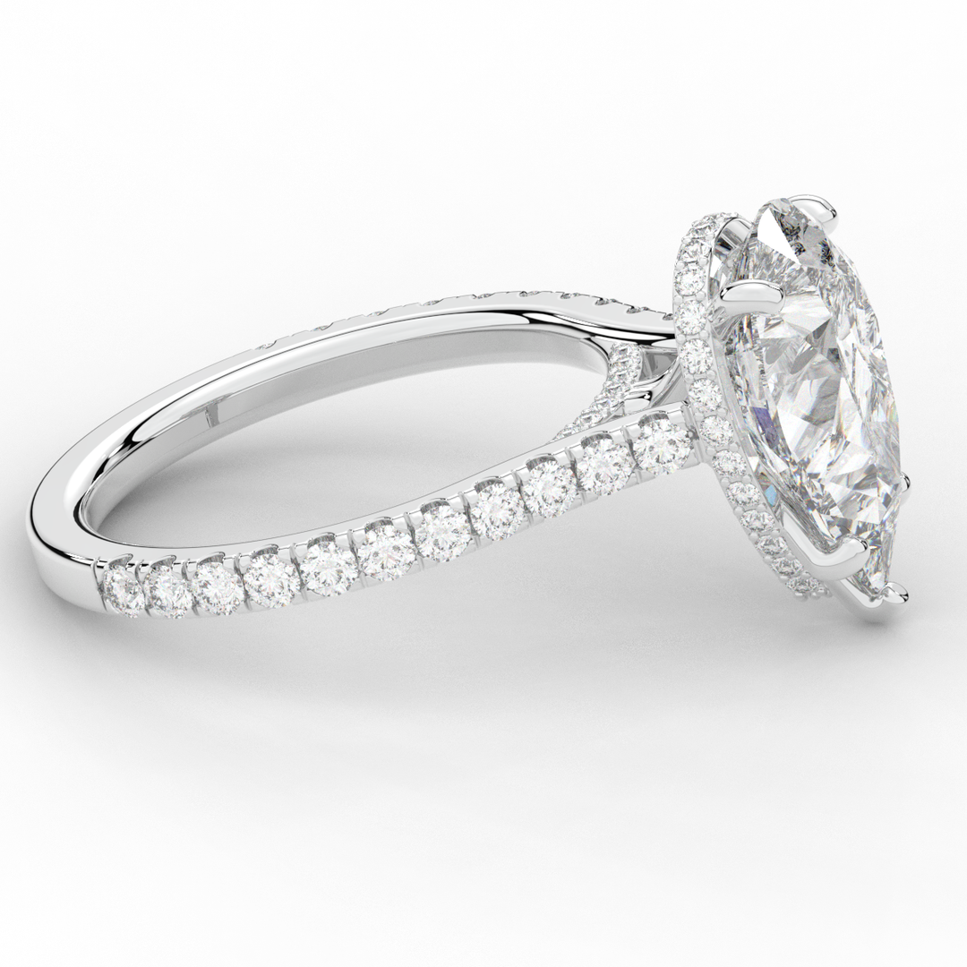 4.60CT.TW PEAR LAB DIAMOND UNDERHALO SOLITAIRE ENGAGEMENT RING