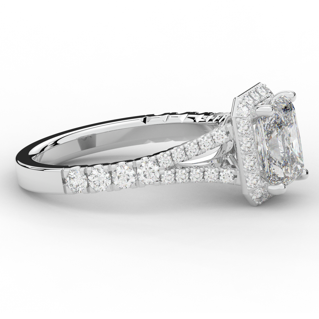 2.60CT.TW RADIANT LAB DIAMOND SPLIT SHANK HALO ENGAGEMENT RING