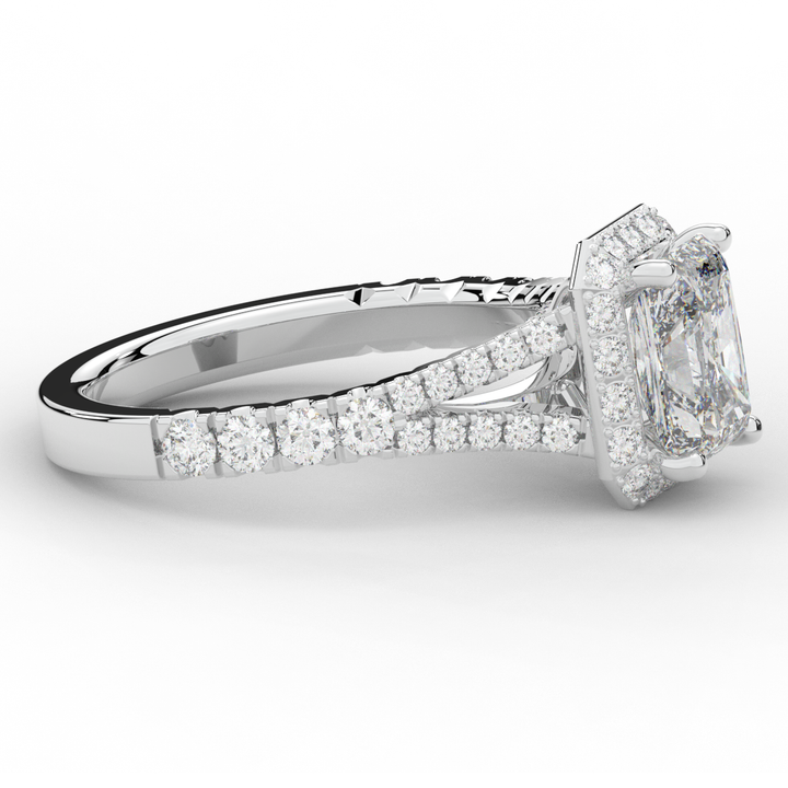 2.60CT.TW RADIANT LAB DIAMOND SPLIT SHANK HALO ENGAGEMENT RING