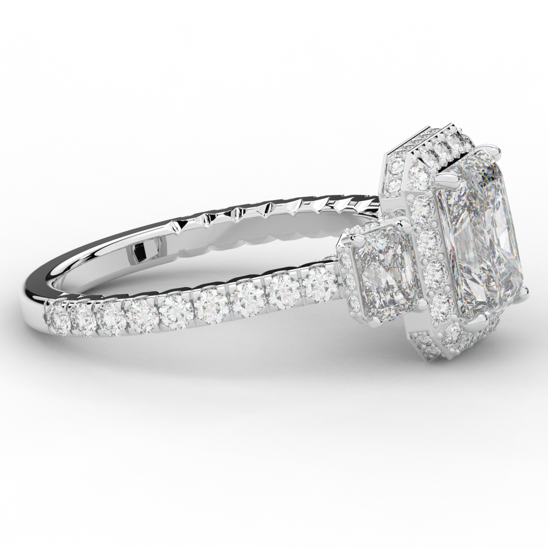 3.20CT.TW RADIANT LAB DIAMOND 3 STONE ENGAGEMENT RING