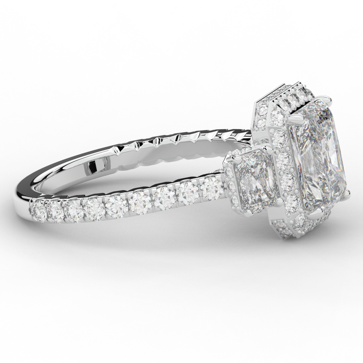 3.20CT.TW RADIANT LAB DIAMOND 3 STONE ENGAGEMENT RING