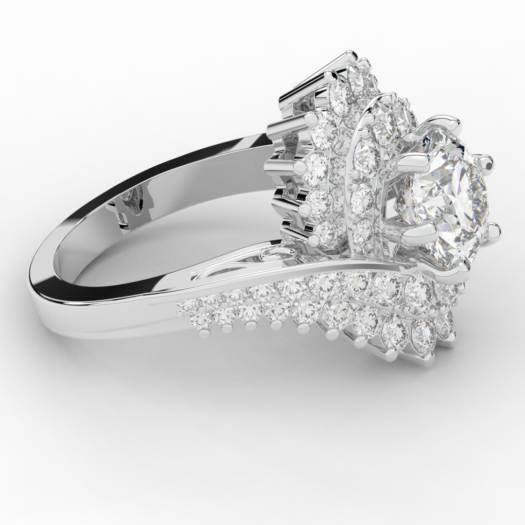 3.35CT.TW ROUND LAB DIAMOND BYPASS HALO ENGAGEMENT RING