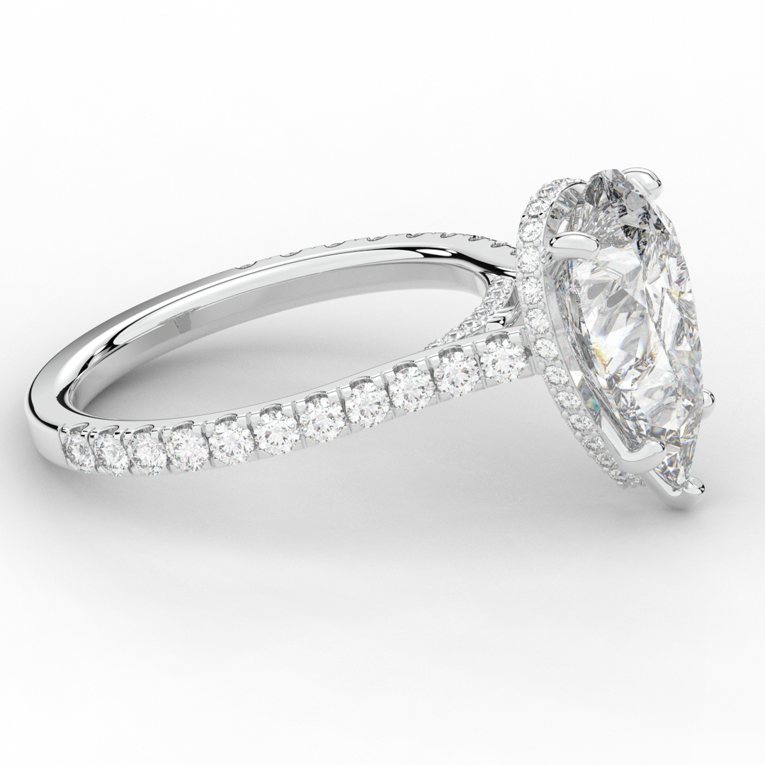 4.60CT.TW PEAR LAB DIAMOND UNDERHALO SOLITAIRE ENGAGEMENT RING