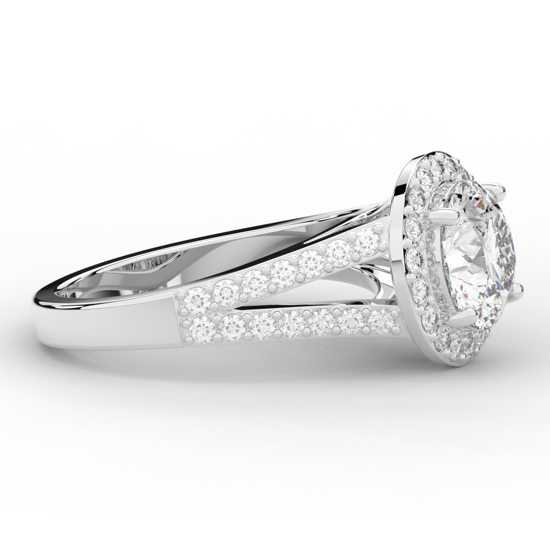 2.50CT.TW ROUND LAB DIAMOND SPLIT SHANK HALO ENGAGEMENT RING - Nazarelle