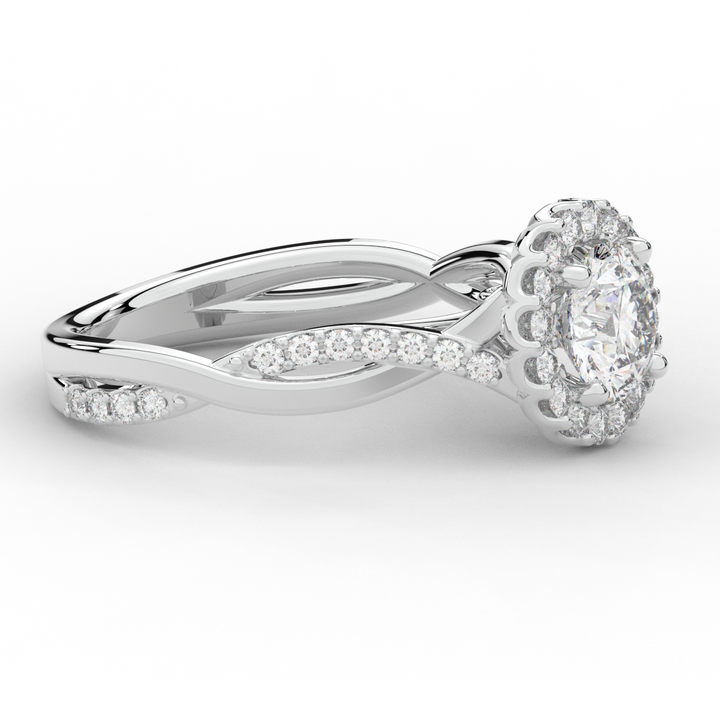 1.35CT.TW ROUND LAB DIAMOND HALO TWIST BAND ENGAGEMENT RING