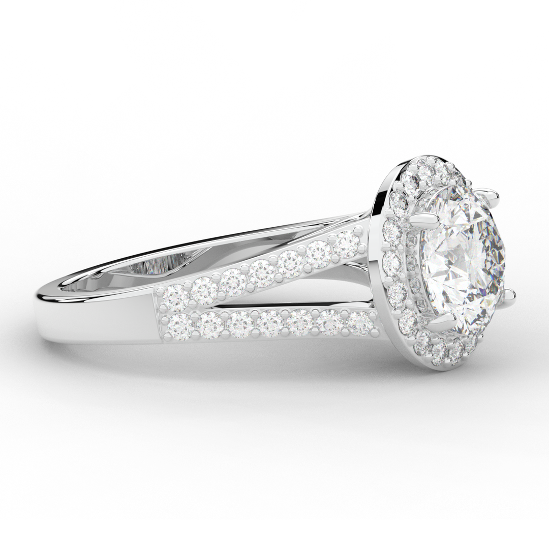 2.50CT.TW ROUND LAB DIAMOND SPLIT SHANK HALO ENGAGEMENT RING - Nazarelle