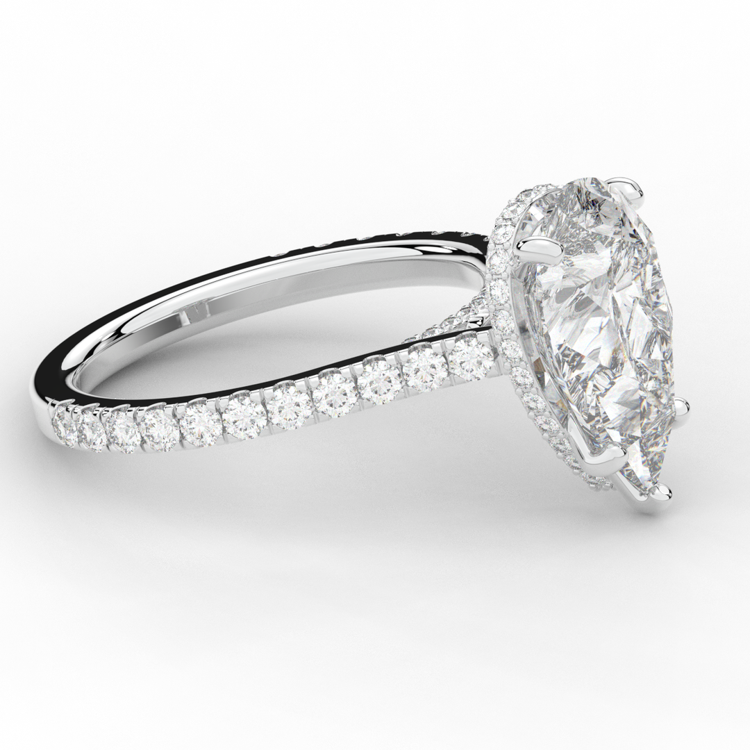 4.60CT.TW PEAR LAB DIAMOND UNDERHALO SOLITAIRE ENGAGEMENT RING