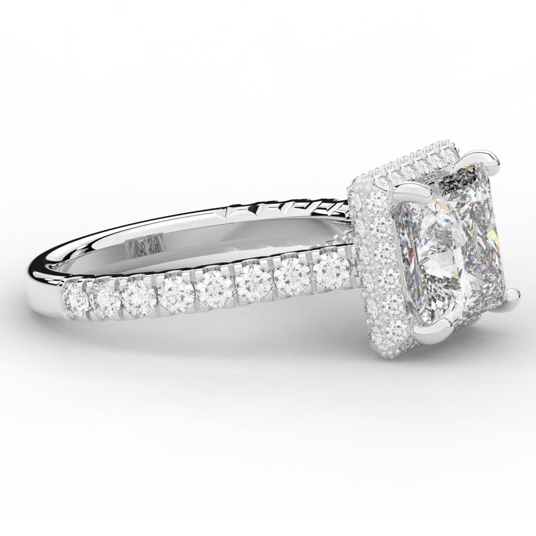 3.90CT.TW PRINCESS LAB DIAMOND HALO ENGAGEMENT RING