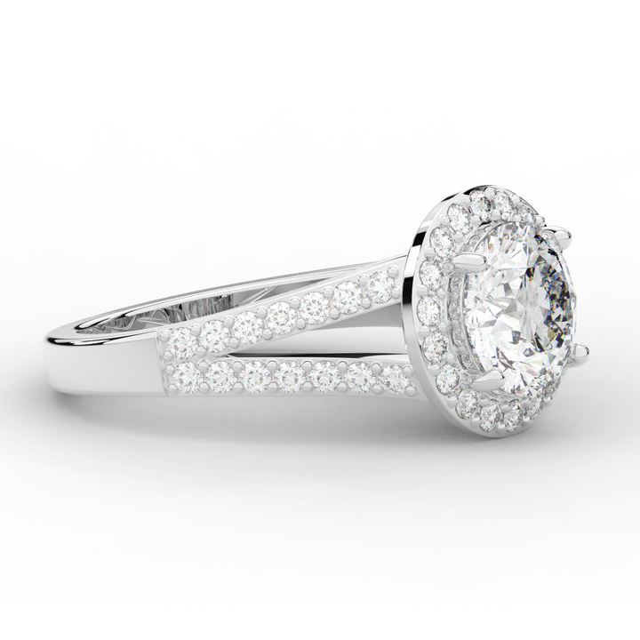 2.50CT.TW ROUND LAB DIAMOND SPLIT SHANK HALO ENGAGEMENT RING - Nazarelle