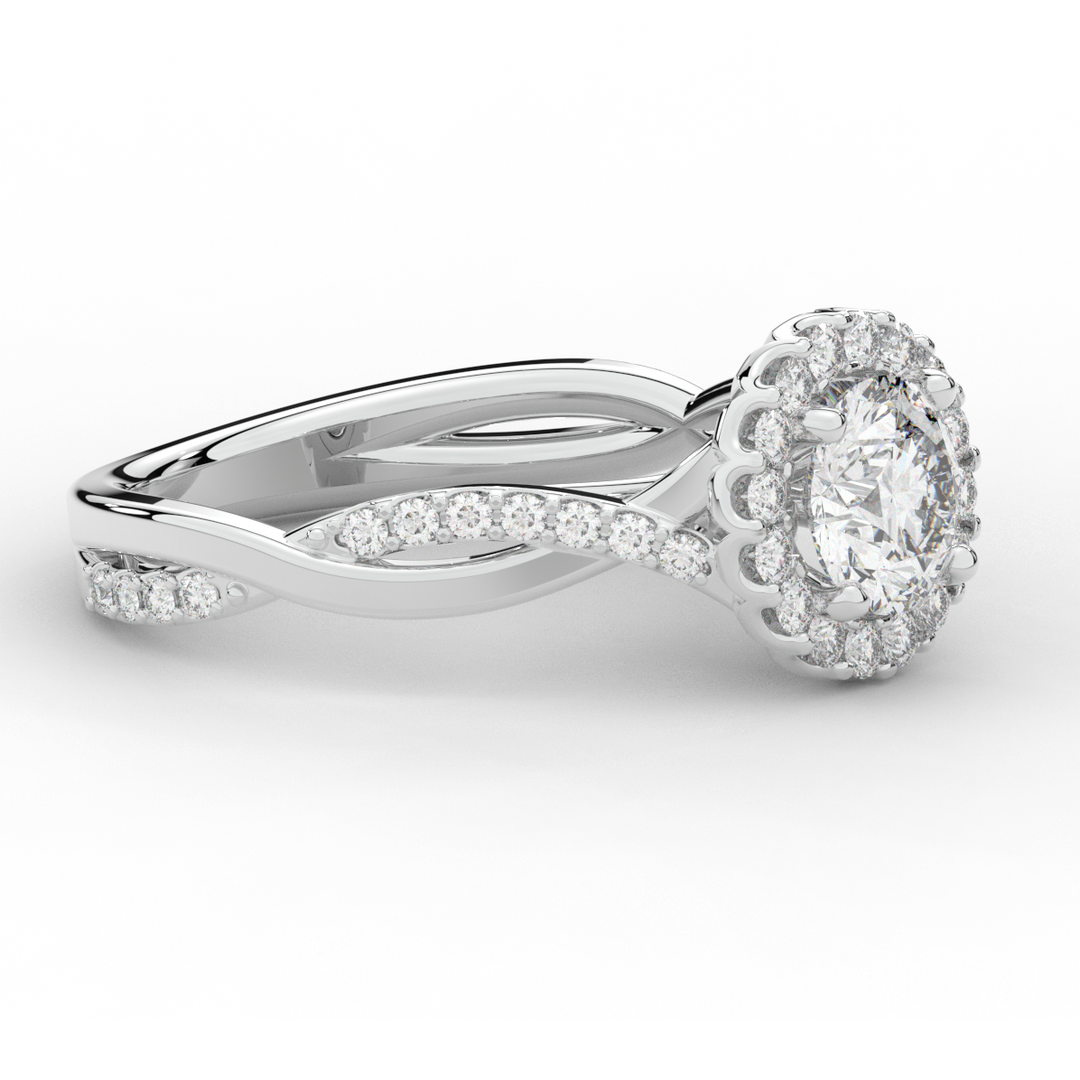 1.35CT.TW ROUND LAB DIAMOND HALO TWIST BAND ENGAGEMENT RING