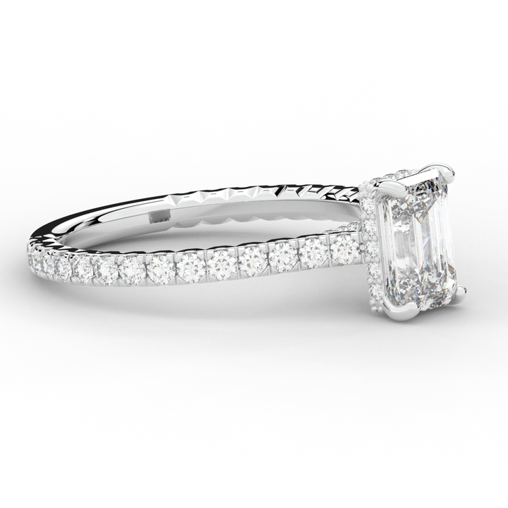 2.10CT.TW EMERALD CUT LAB DIAMOND UNDERHALO SOLITAIRE ENGAGEMENT RING