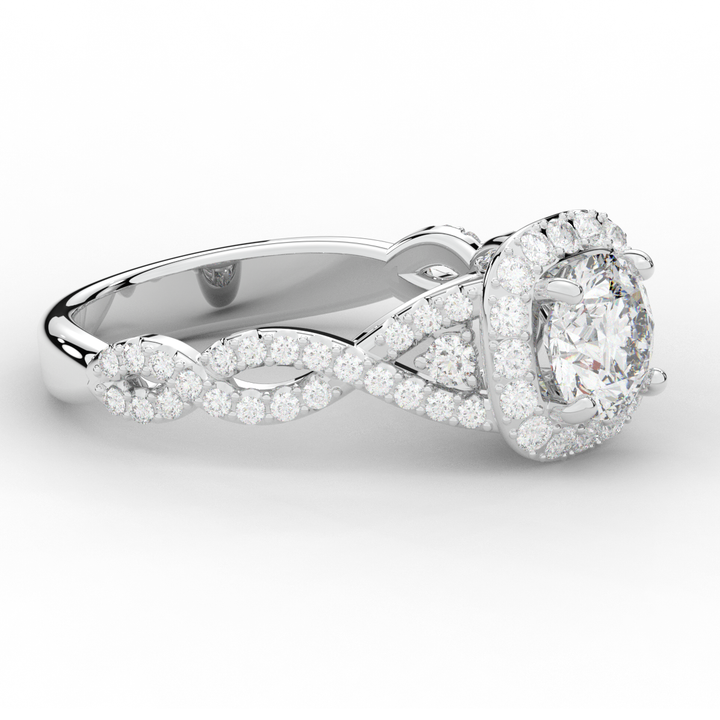 1.60CT.TW ROUND LAB DIAMOND HALO TWIST ENGAGEMENT RING