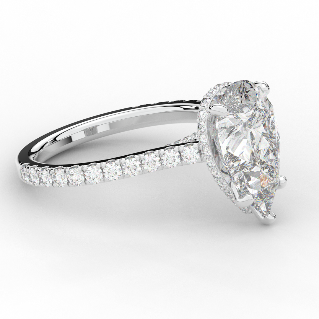 4.60CT.TW PEAR LAB DIAMOND UNDERHALO SOLITAIRE ENGAGEMENT RING