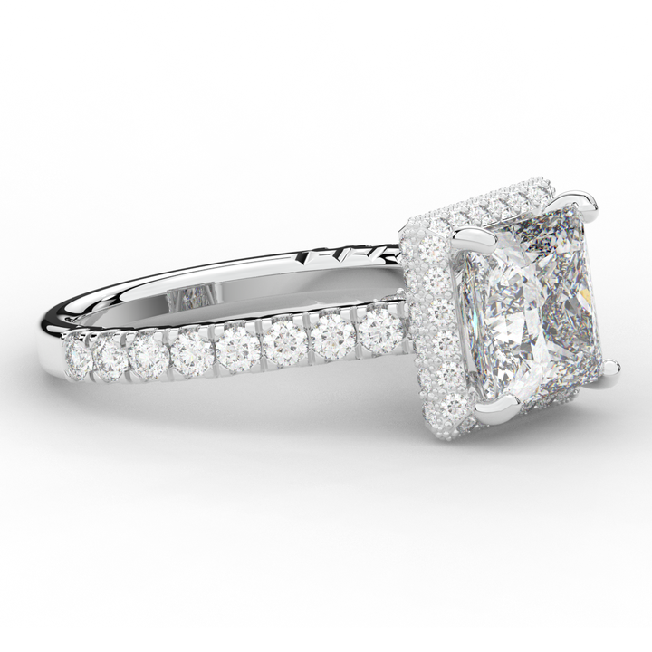 3.90CT.TW PRINCESS LAB DIAMOND HALO ENGAGEMENT RING