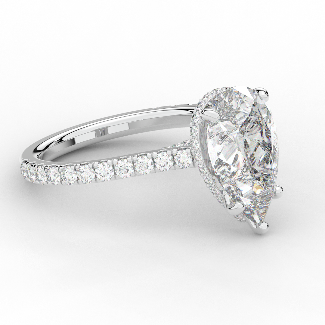 4.60CT.TW PEAR LAB DIAMOND UNDERHALO SOLITAIRE ENGAGEMENT RING