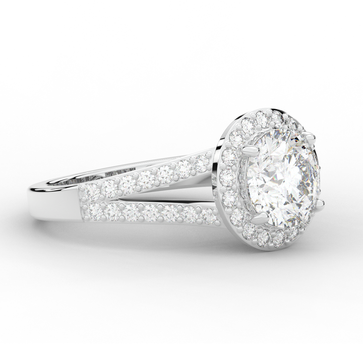 2.50CT.TW ROUND LAB DIAMOND SPLIT SHANK HALO ENGAGEMENT RING - Nazarelle