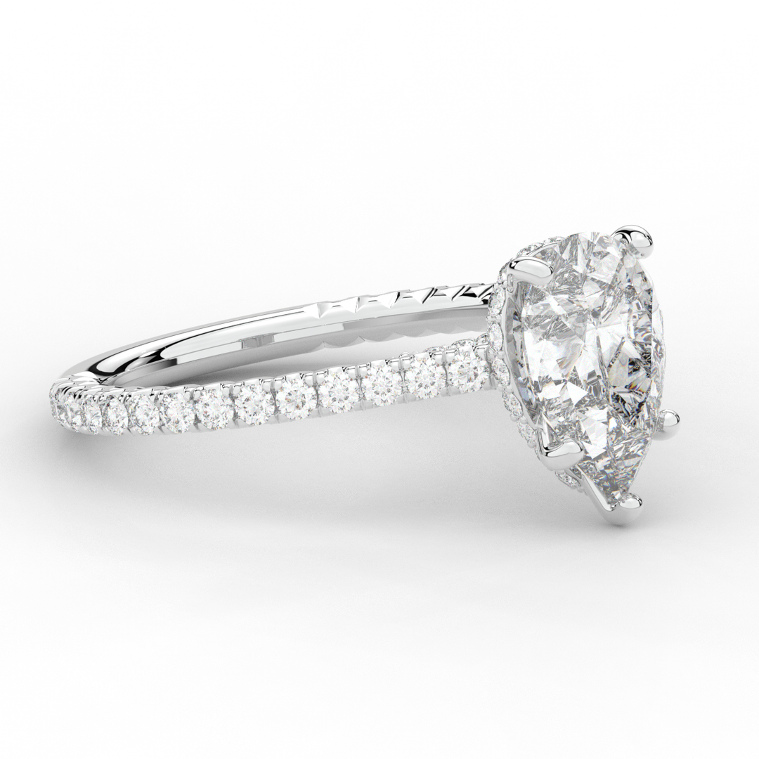 2.50CT.TW PEAR LAB DIAMOND UNDERHALO SOLITAIRE ENGAGEMENT RING