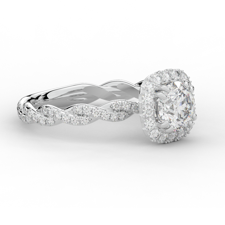 1.55CT.TW ROUND LAB DIAMOND HALO TWIST ENGAGEMENT RING