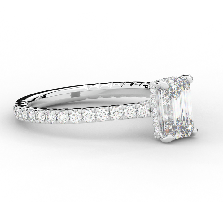 2.10CT.TW EMERALD CUT LAB DIAMOND UNDERHALO SOLITAIRE ENGAGEMENT RING