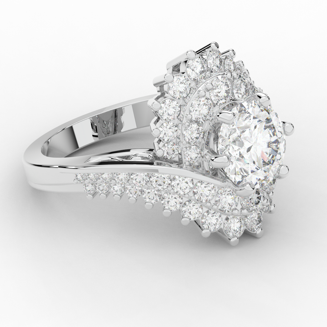 3.35CT.TW ROUND LAB DIAMOND BYPASS HALO ENGAGEMENT RING