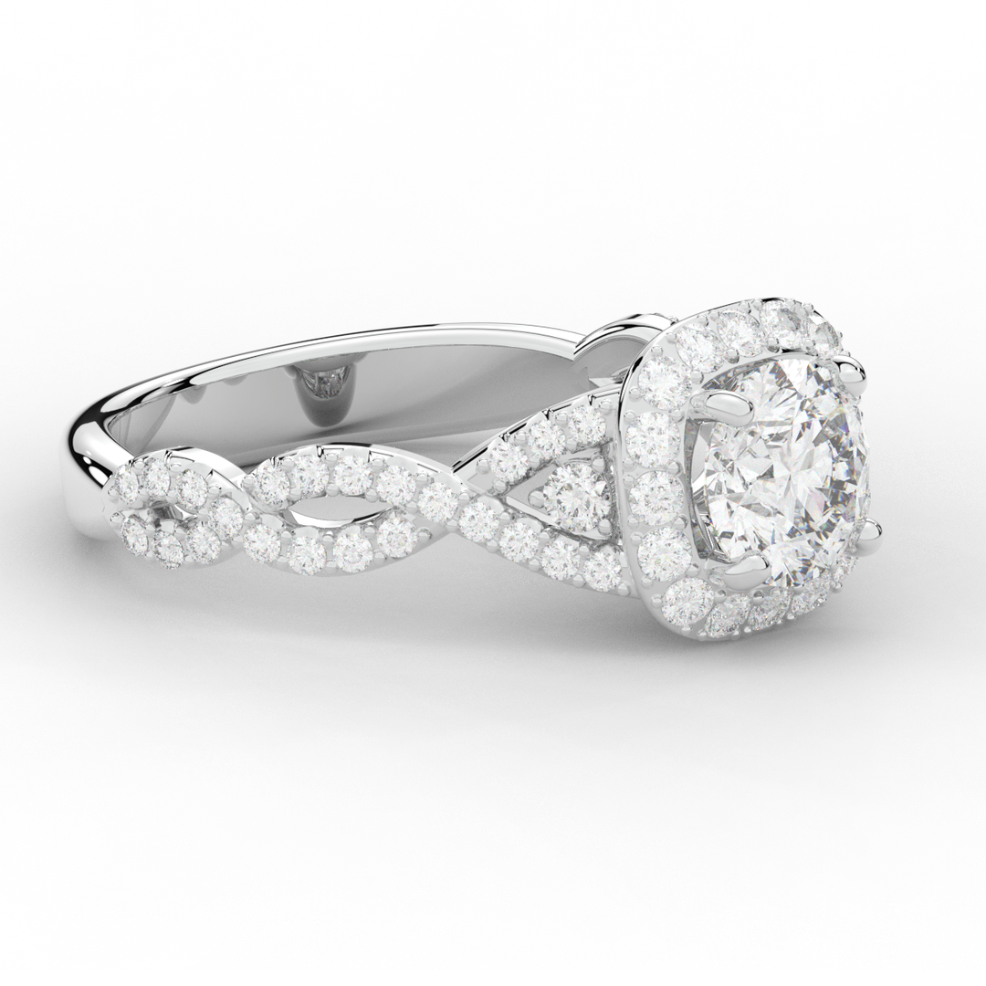 1.60CT.TW ROUND LAB DIAMOND HALO TWIST ENGAGEMENT RING