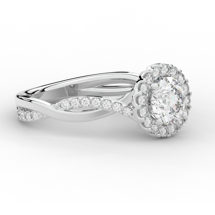 1.35CT.TW ROUND LAB DIAMOND HALO TWIST BAND ENGAGEMENT RING