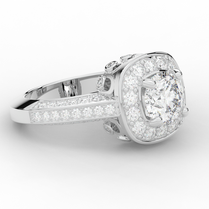 1.50CT.TW ROUND LAB DIAMOND HALO ENGAGEMENT RING