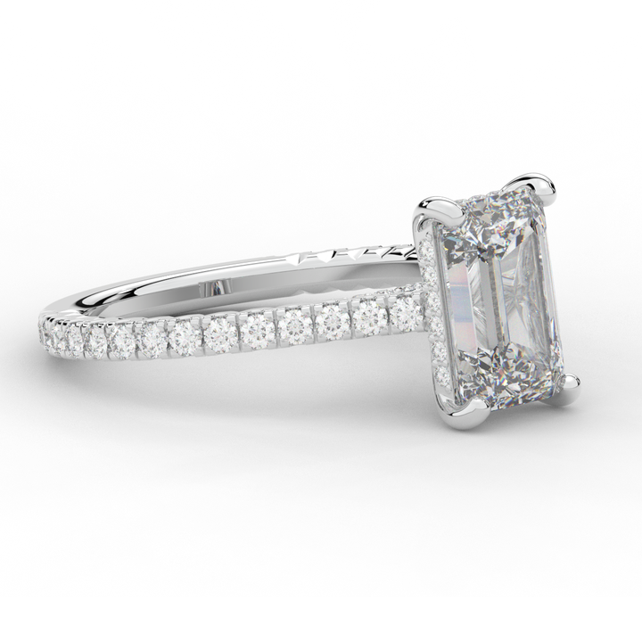 3.50CT.TW EMERALD CUT LAB DIAMOND UNDERHALO SOLITAIRE ENGAGEMENT RING