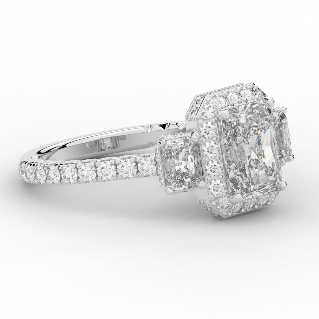 3.20CT.TW RADIANT LAB DIAMOND 3 STONE ENGAGEMENT RING