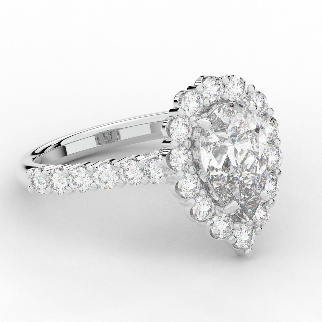 3.10CT.TW PEAR LAB DIAMOND HALO ENGAGEMENT RING