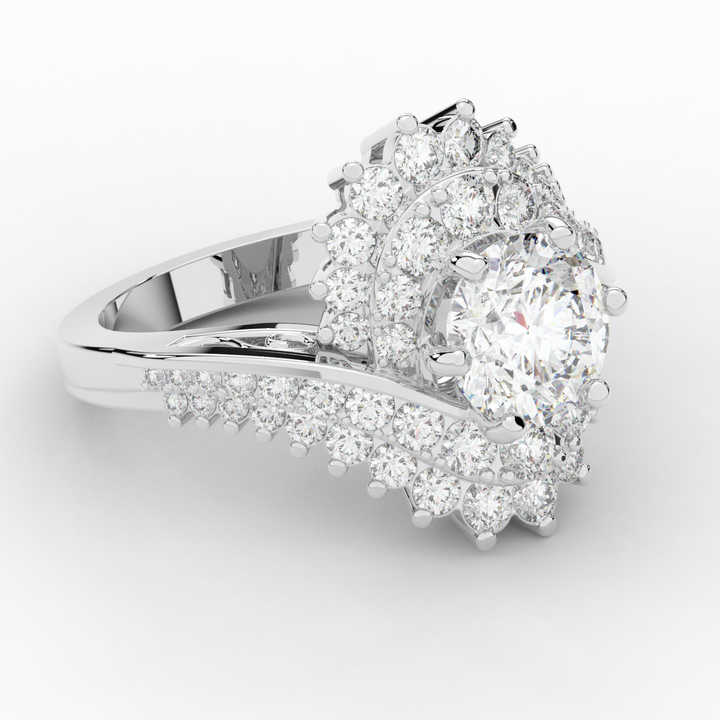 3.35CT.TW ROUND LAB DIAMOND BYPASS HALO ENGAGEMENT RING