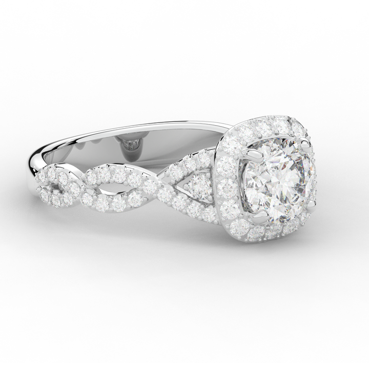 1.60CT.TW ROUND LAB DIAMOND HALO TWIST ENGAGEMENT RING