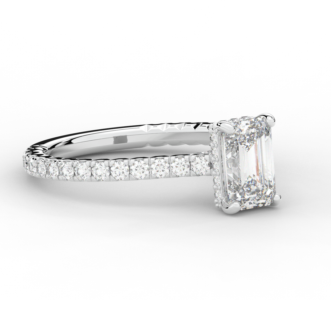 2.10CT.TW EMERALD CUT LAB DIAMOND UNDERHALO SOLITAIRE ENGAGEMENT RING