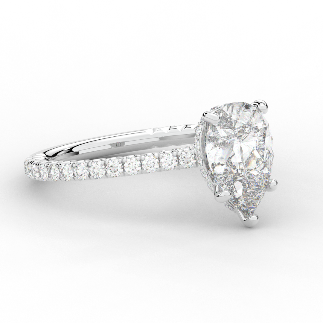 2.50CT.TW PEAR LAB DIAMOND UNDERHALO SOLITAIRE ENGAGEMENT RING