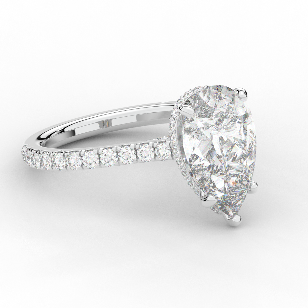 4.60CT.TW PEAR LAB DIAMOND UNDERHALO SOLITAIRE ENGAGEMENT RING