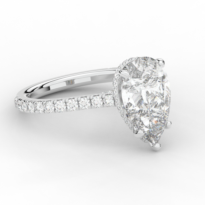 4.60CT.TW PEAR LAB DIAMOND UNDERHALO SOLITAIRE ENGAGEMENT RING