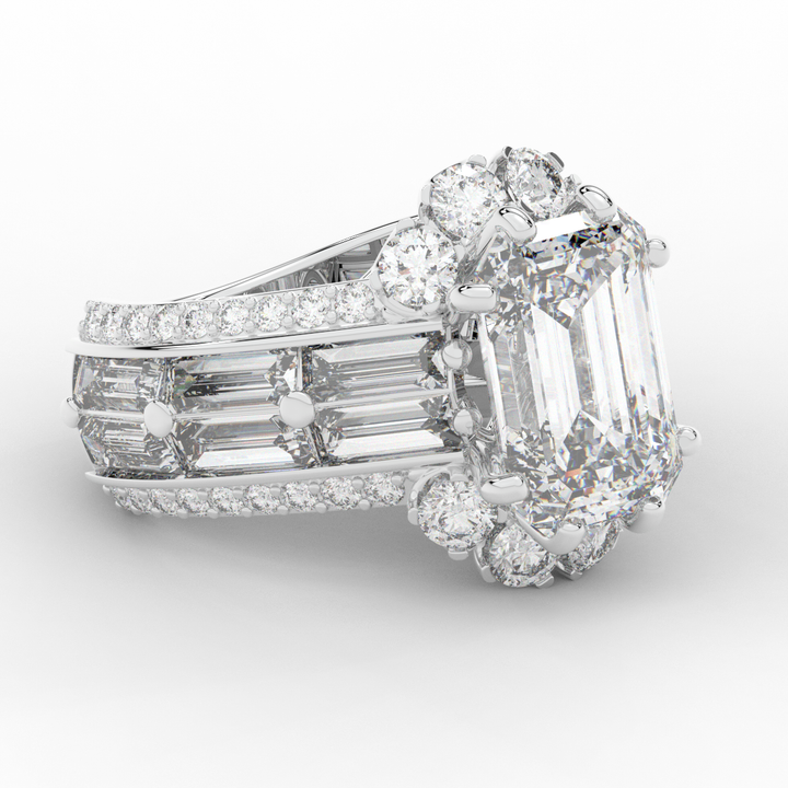 8.25CT.TW EMERALD CUT LAB DIAMOND HALO ENGAGEMENT RING